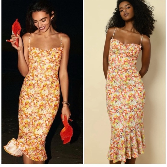 Hutch Selene Floral Bustier Midi Dress Sweetheart in Ditsy Floral Print XL - Picture 1 of 13